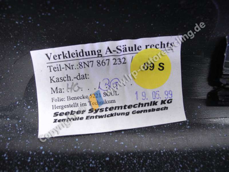 AUDI TT 8N ROADSTER BJ1998 VERKLEIDUNG A SAEULE OBEN RECHTS 8N7867232 SCHWARZ